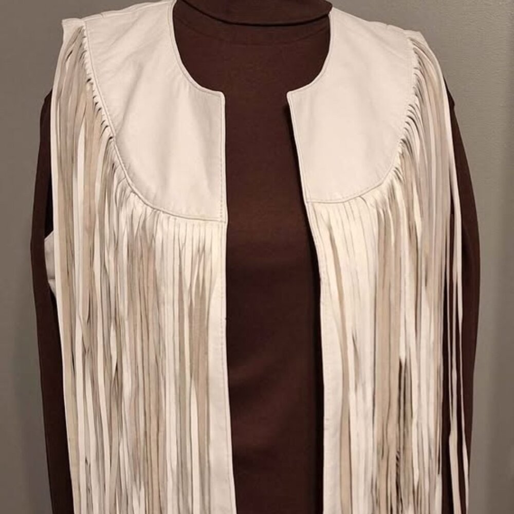 "Cripple Creek" Ladies' white leather fringed vest